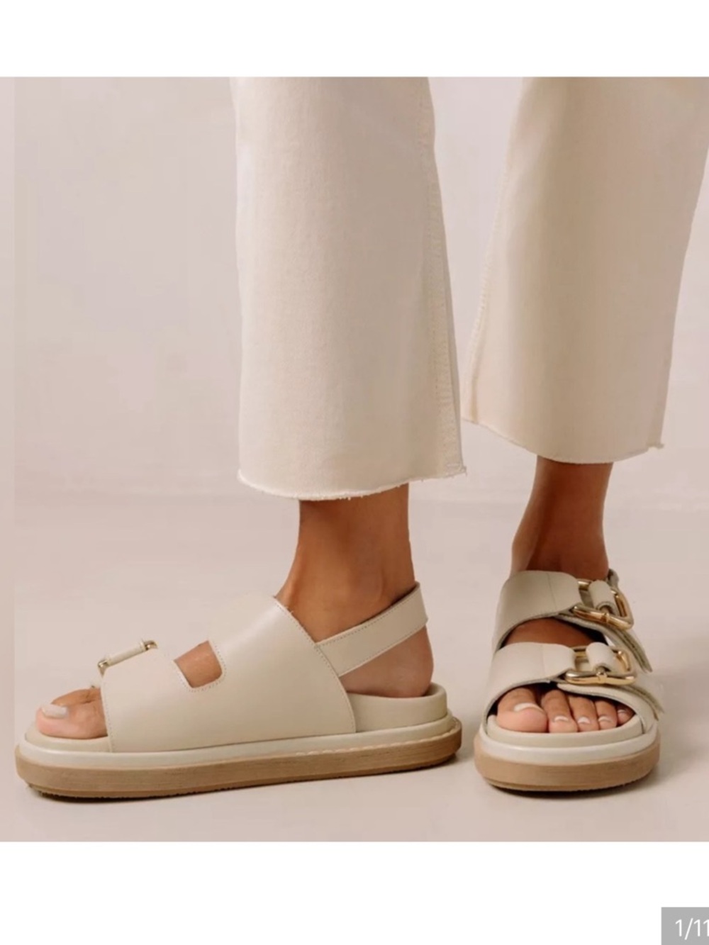 ALOHAS Harper Cream Sandals with Adjustable Straps and Gold Buckles Size 36